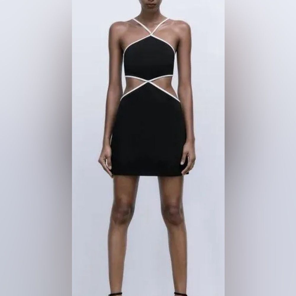 Zara CUT OUT HALTER Black and White DRESS Size S